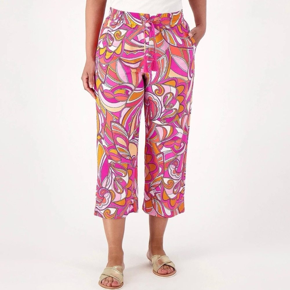 Belle Beach Kim Gravel Cabana Knit Crop Pink Beach Pant XL Petite New Vacation